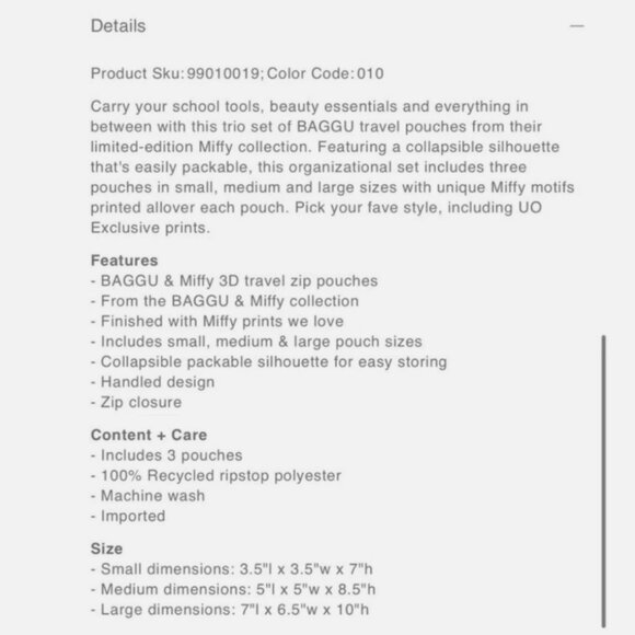 BAGGU & Miffy 3D Travel Zip Pouch Set Urban Oufitter Exclusive NEW - Picture 3 of 3